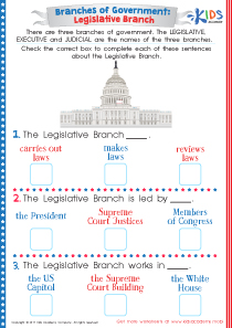 US Legislative Branch Worksheet: Free Printable PDF For Kids